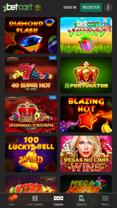 Jeux mobiles de Betcart Casino