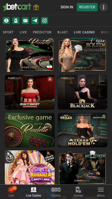 Croupier en direct mobile de Betcart Casino