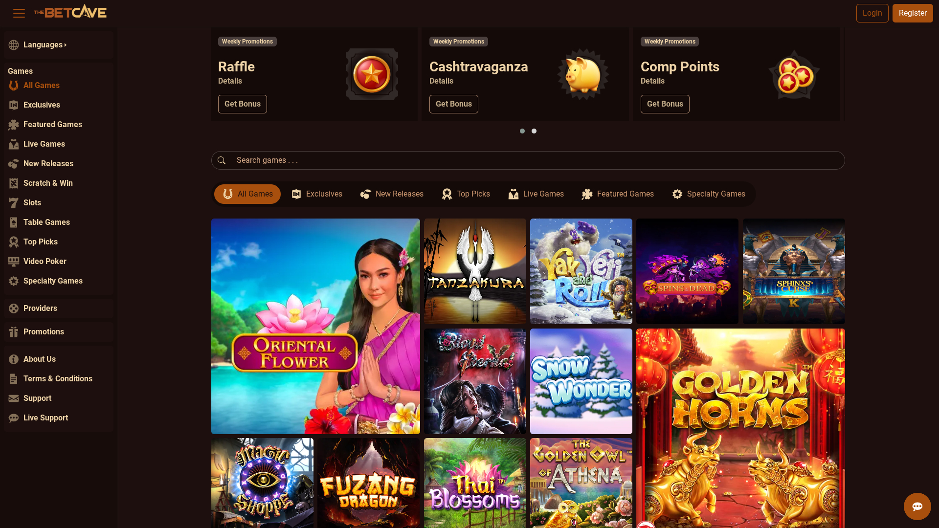 Page d'accueil de bureau de BetCave Casino