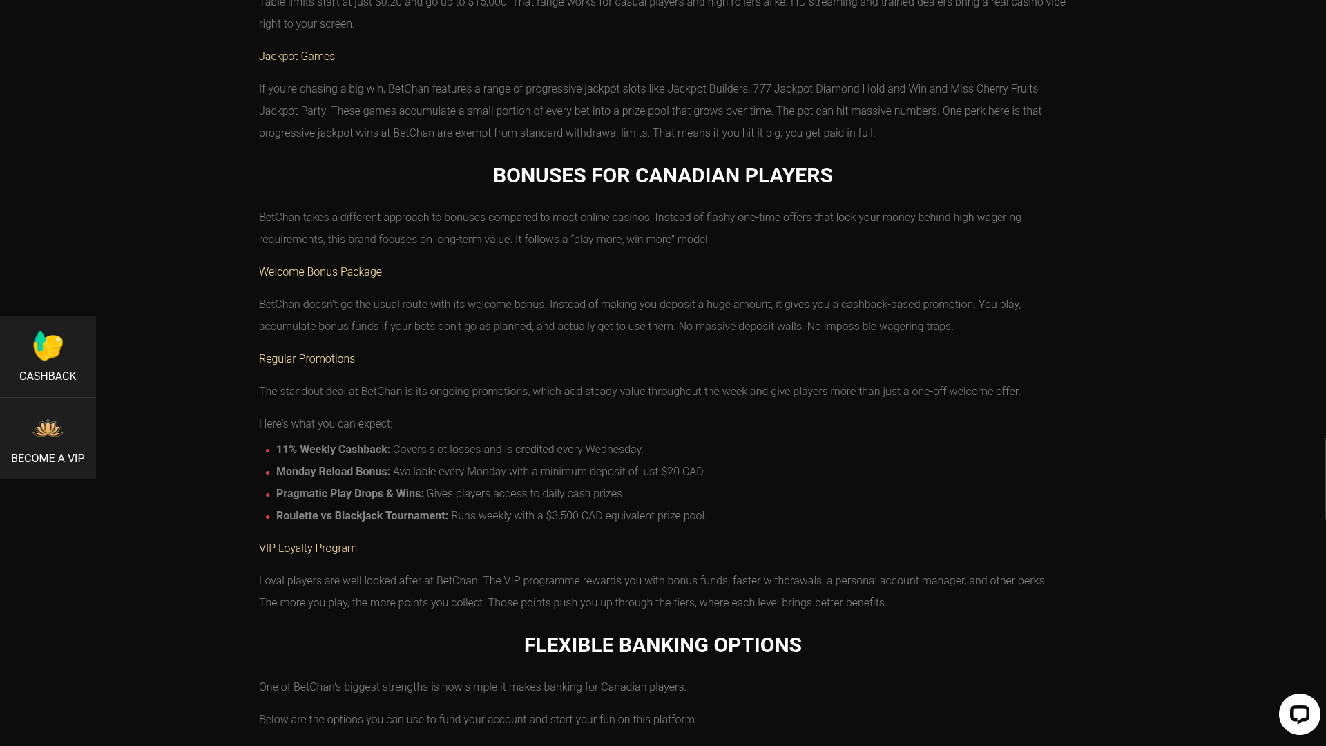 Betchan Casino Desktop Promotions