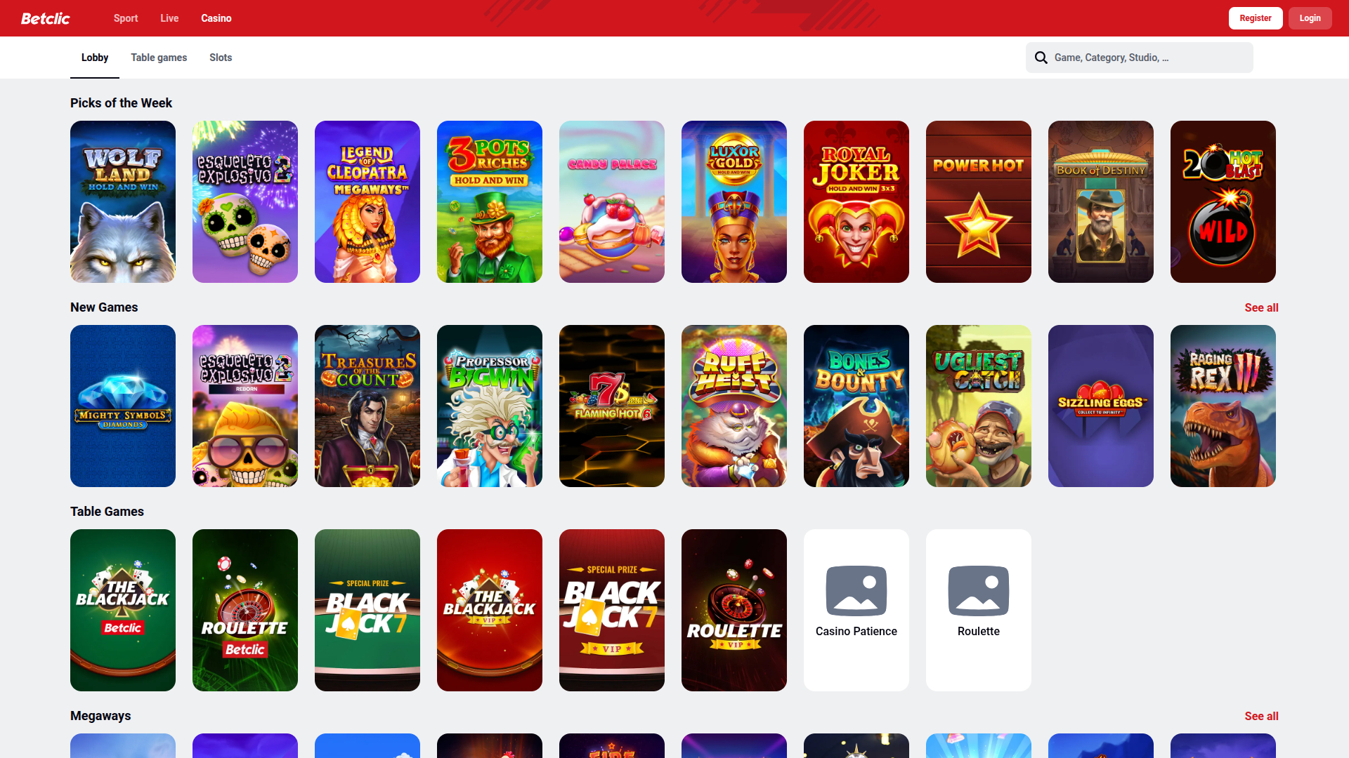 Betclic Casino Desktop Homepage