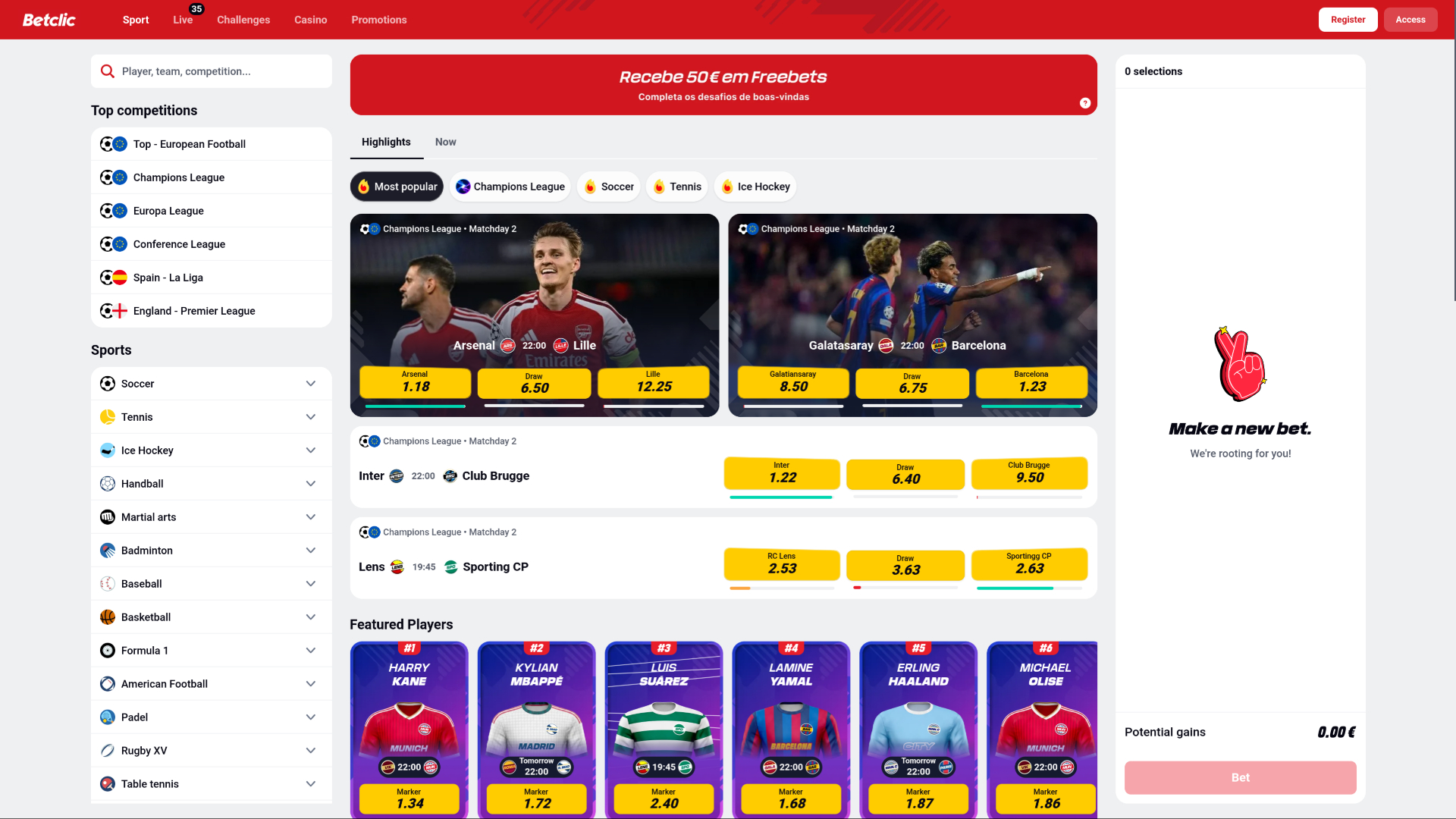 Betclic Casino Deportes de escritorio
