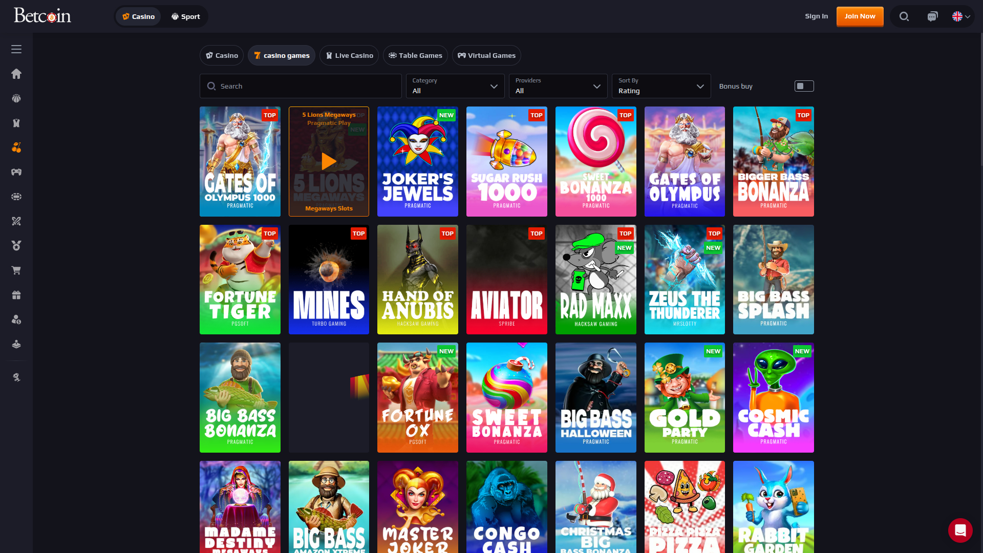 Juegos de escritorio de Betcoin Casino