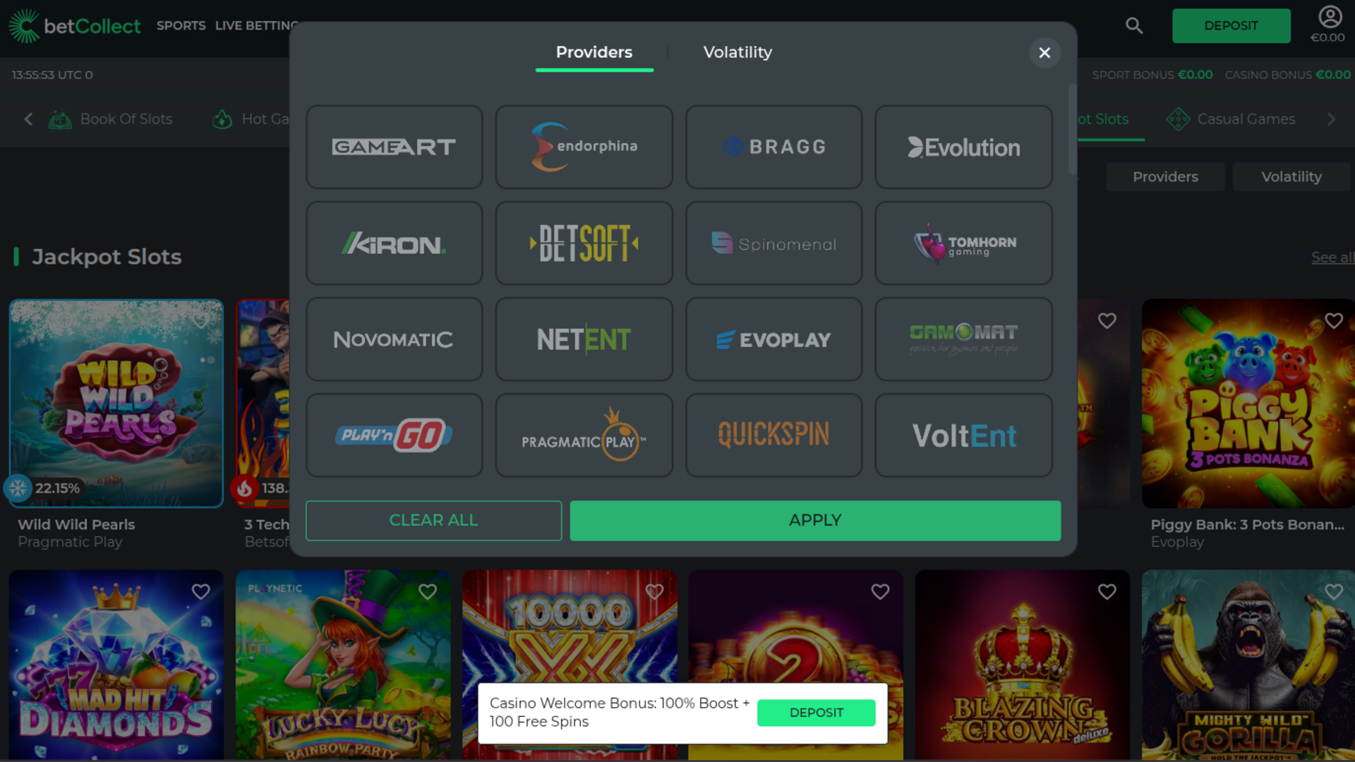 Desarrolladores de juegos de escritorio para Betcollect Casino
