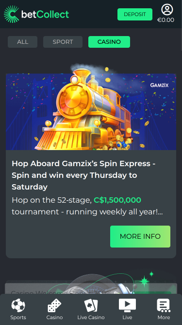 Promociones móviles de Betcollect Casino