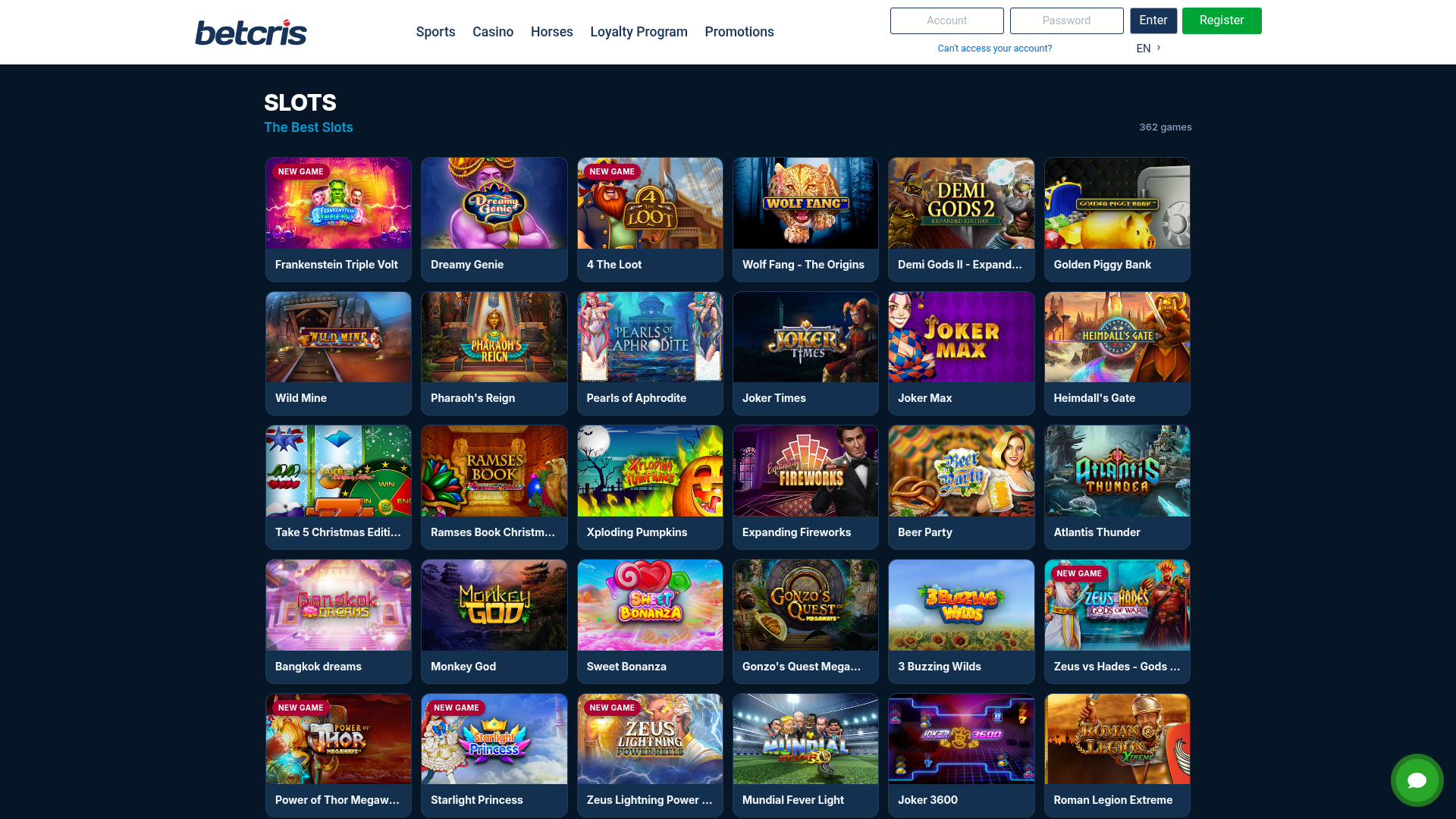 Betcris Desktop-Spiele
