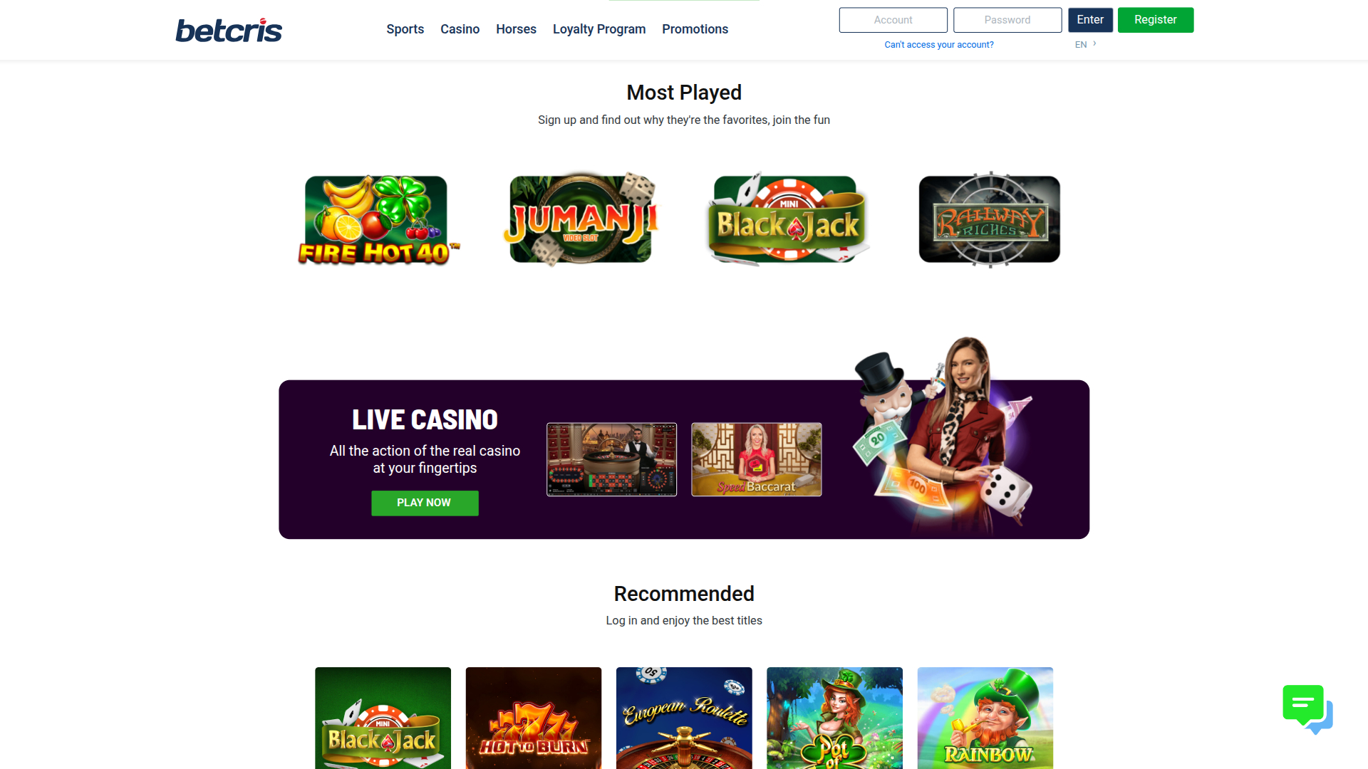 Live-дилер Betcris для компьютера