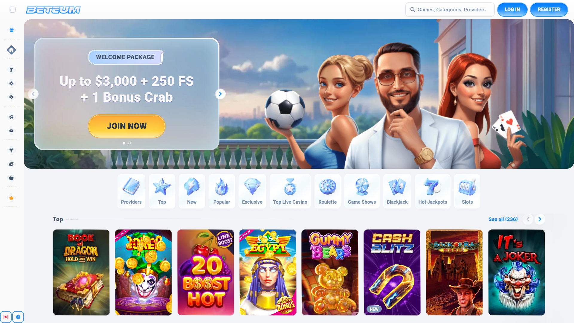 Página de inicio de escritorio de Beteum Casino