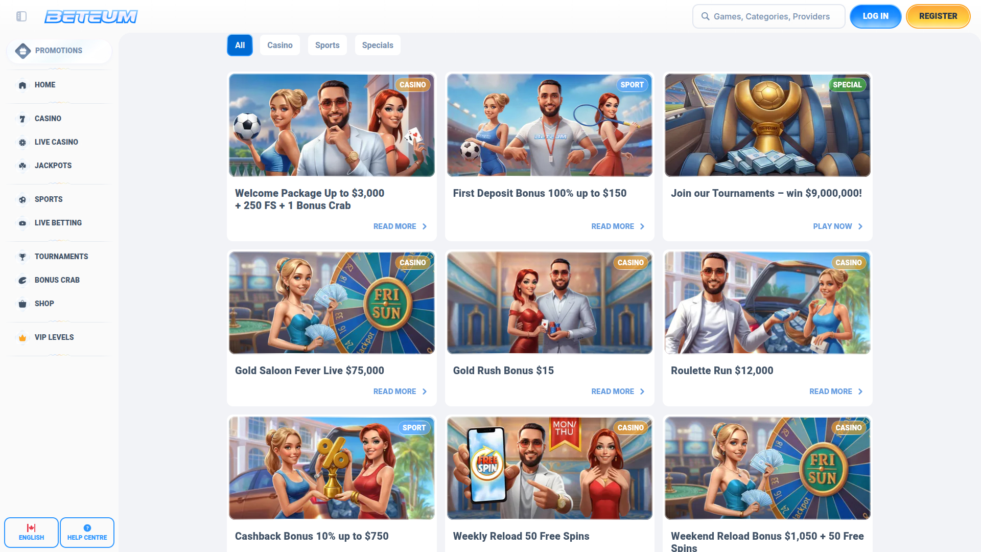 Promociones de escritorio de Beteum Casino