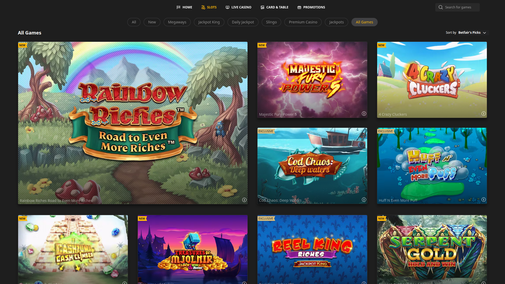 Juegos de escritorio de Betfair Casino