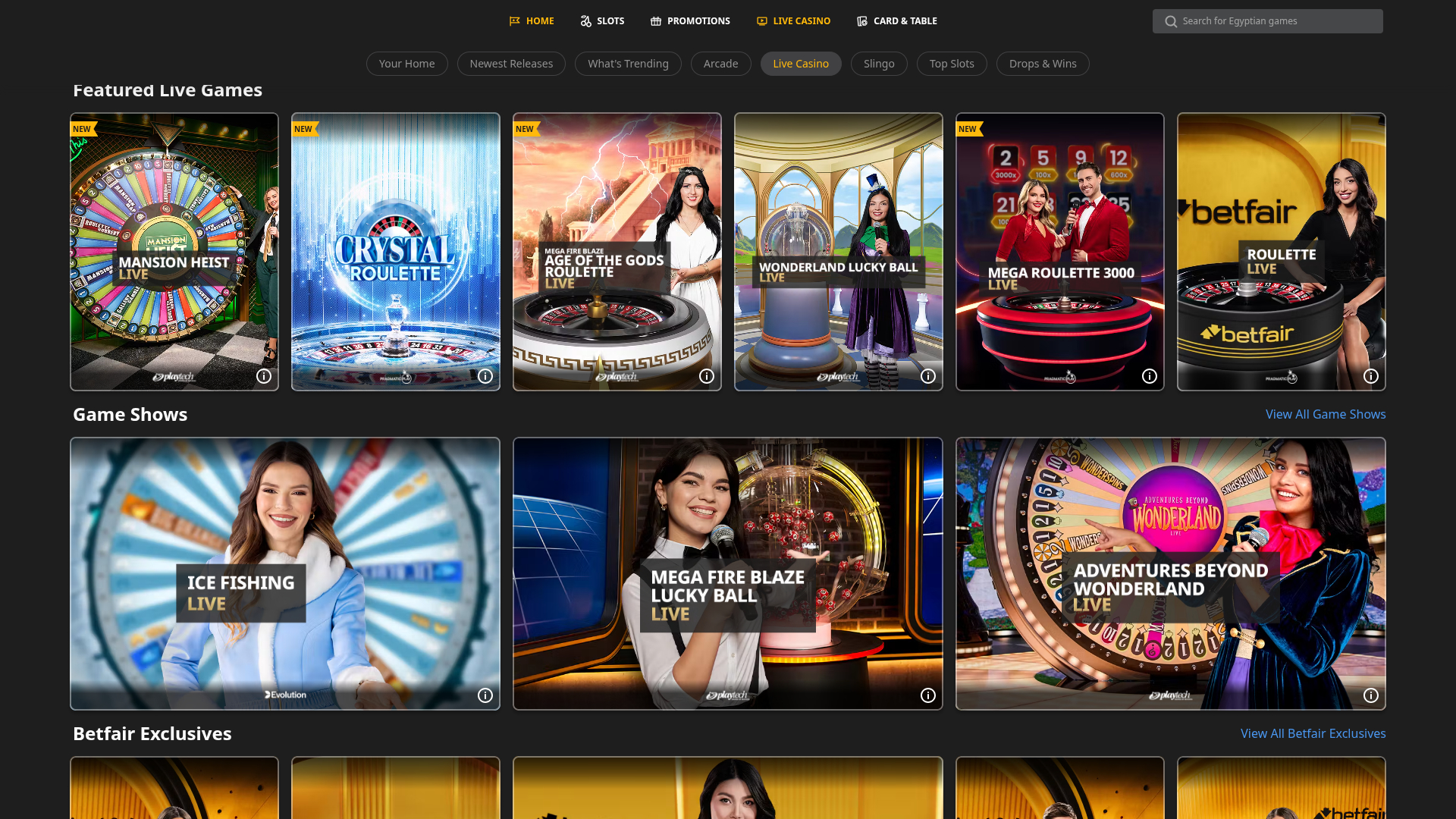 Casino Betfair pour ordinateur avec croupier en direct