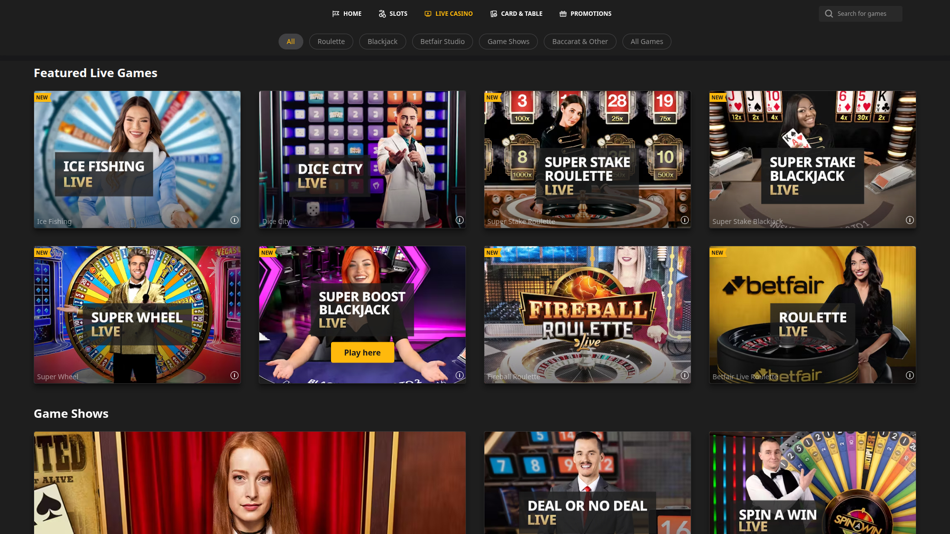 Crupier en vivo de escritorio de Betfair Casino