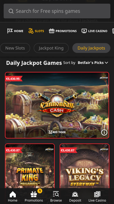Jackpot mobile du casino Betfair