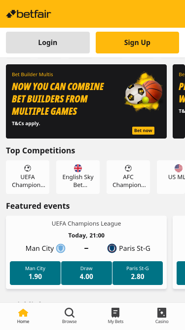 Sports mobiles du casino Betfair