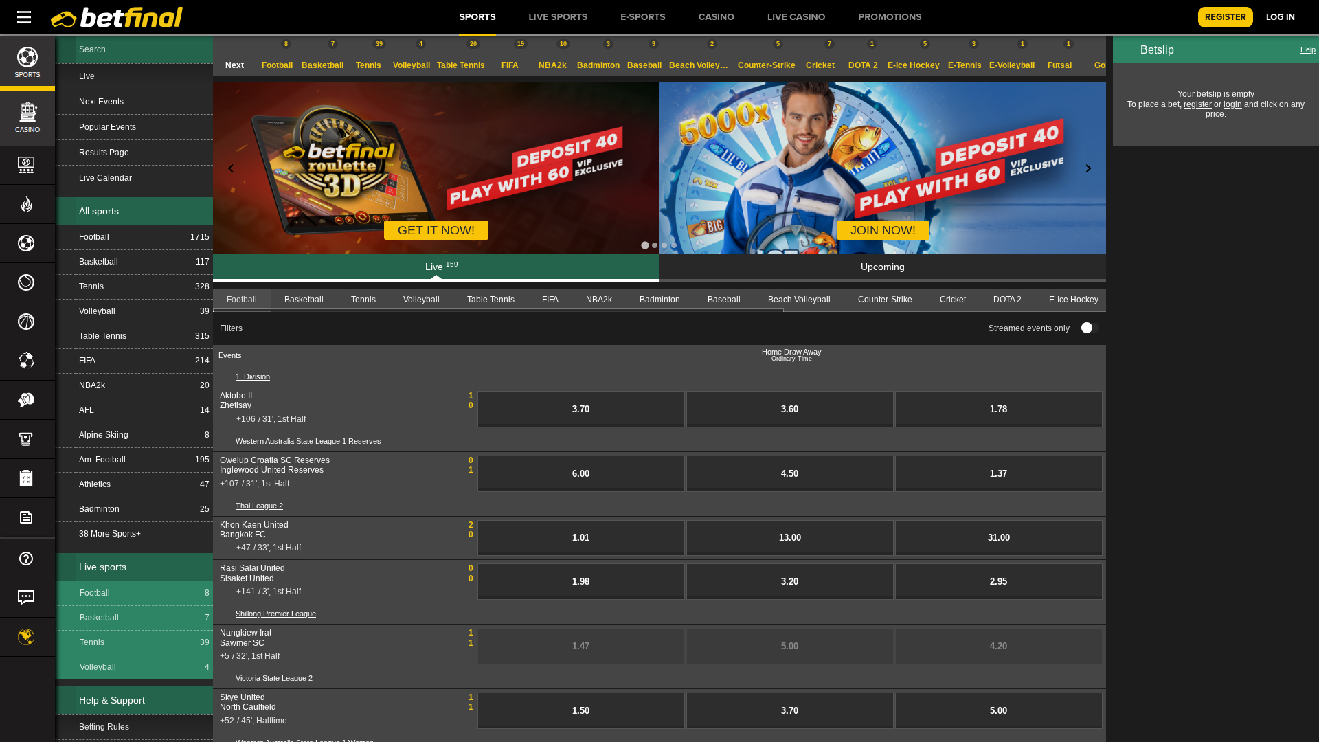 Sports sur bureau de BetFinal Casino