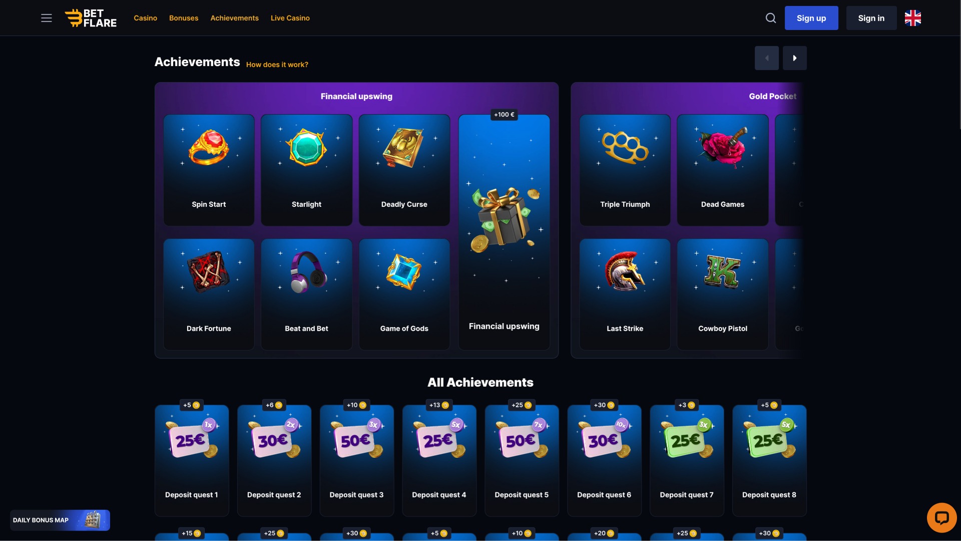 Betflare Casino Desktop Achievements