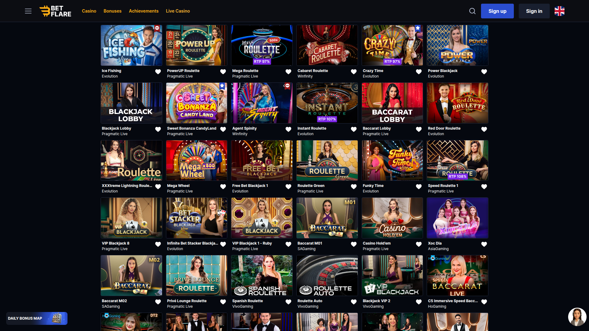 Betflare Casino Desktop Live Dealer