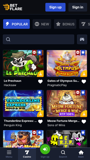 Мобильные игры казино Betflare