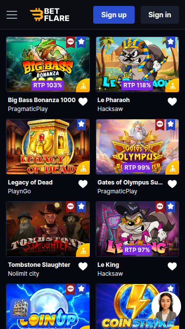 Betflare Casino Mobile Games