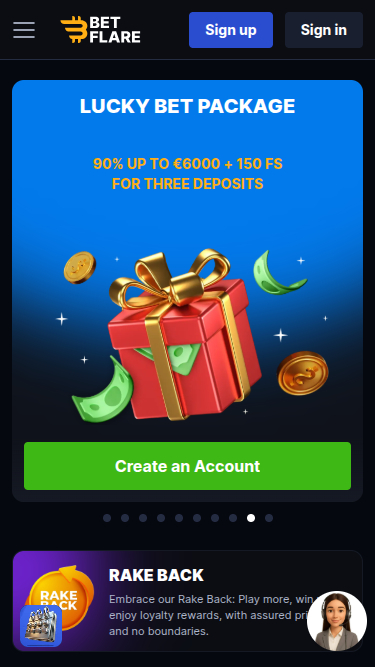 Betflare Casino Mobile Homepage