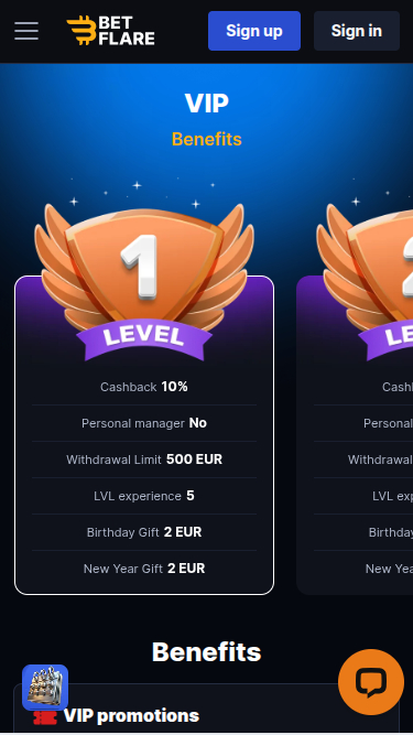 BetFlare Casino Mobile VIP Program