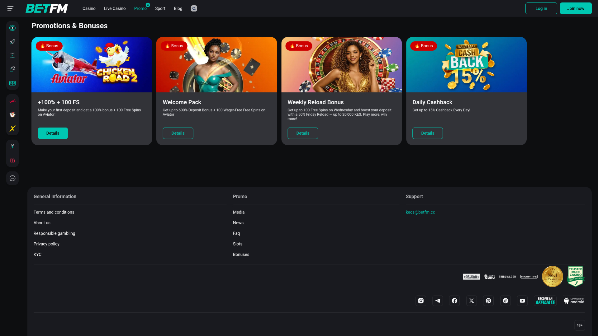 Betfm Casino Desktop Promotions