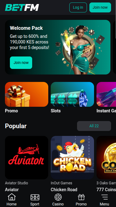 Homepage of Betfm Casino for Mobile