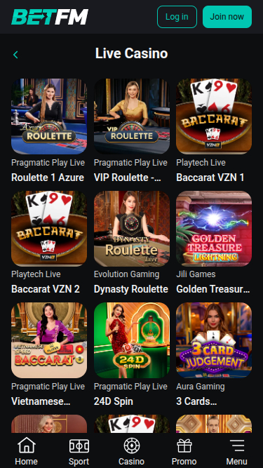 Live Dealer of Betfm Casino for Mobile