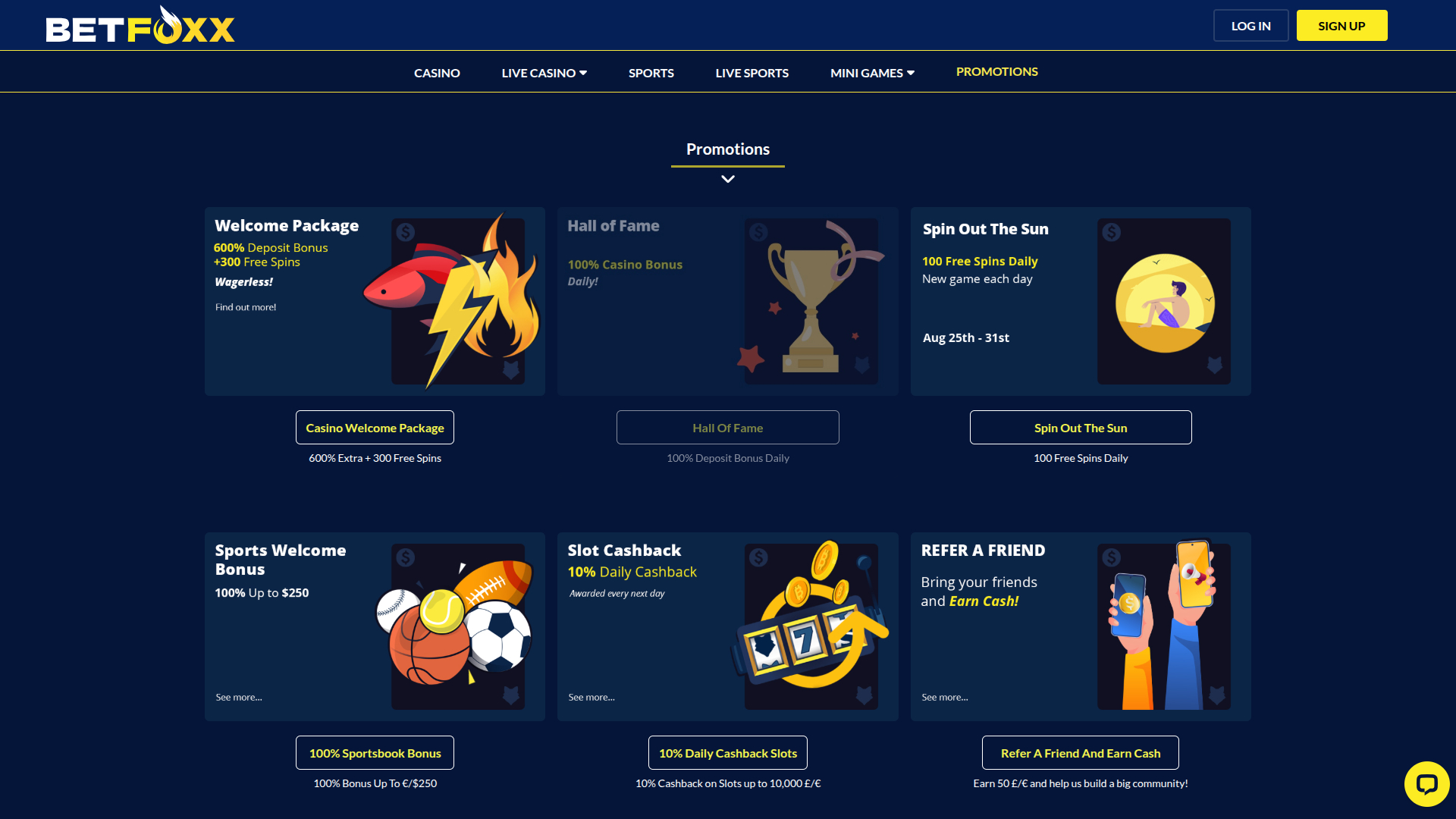 Promotions sur bureau de BetFoxxx Casino