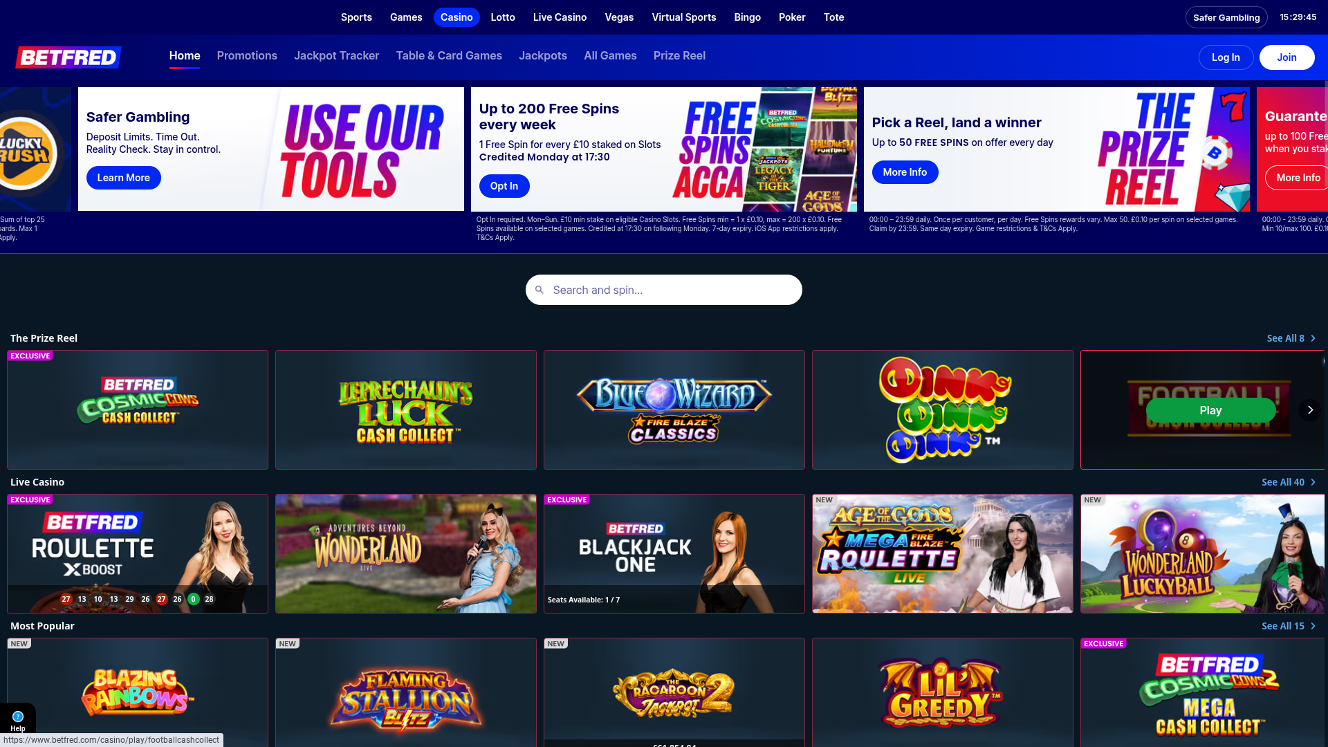 Betfred Casino Desktop Homepage