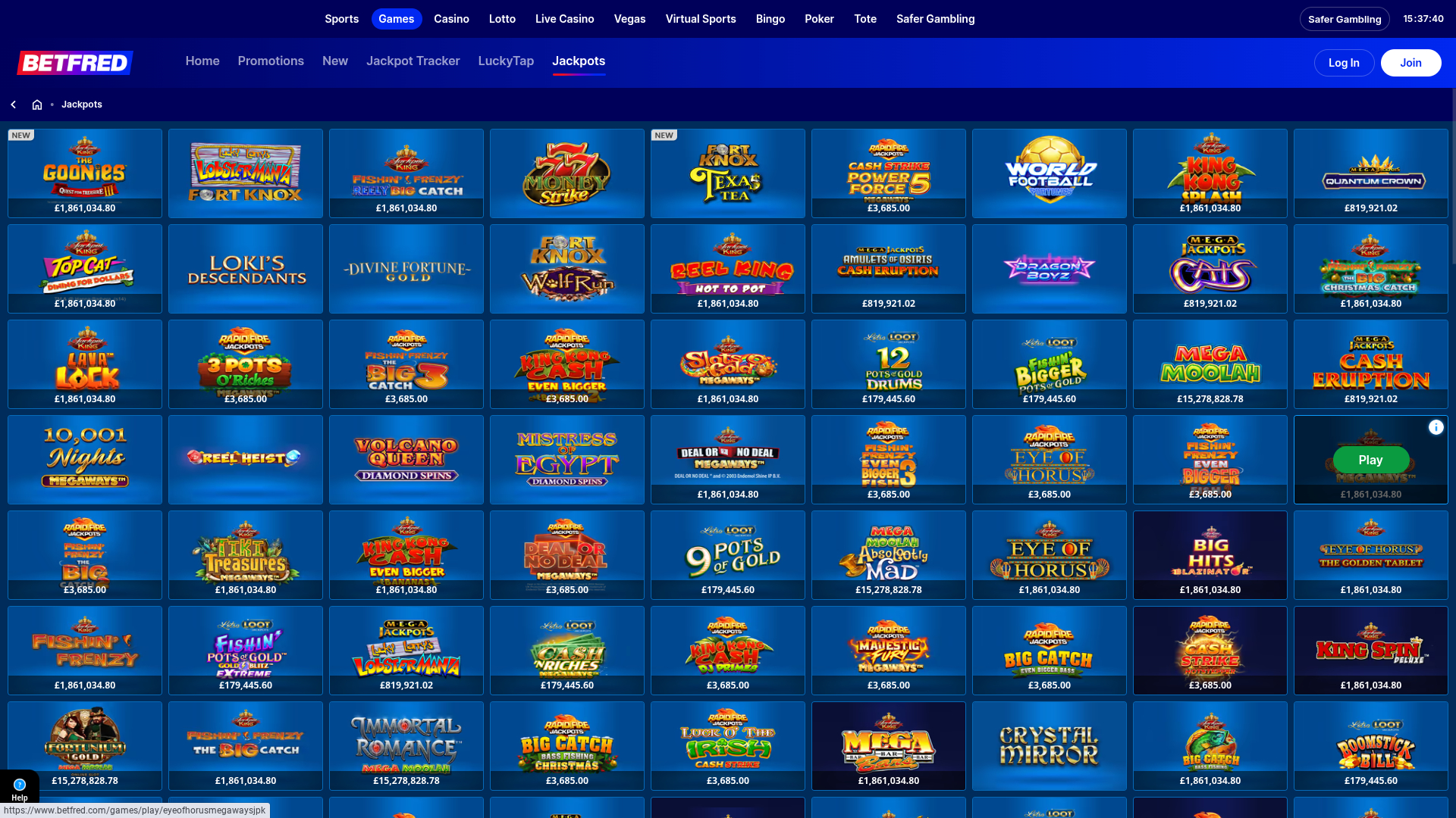 Betfred Casino Desktop Jackpot