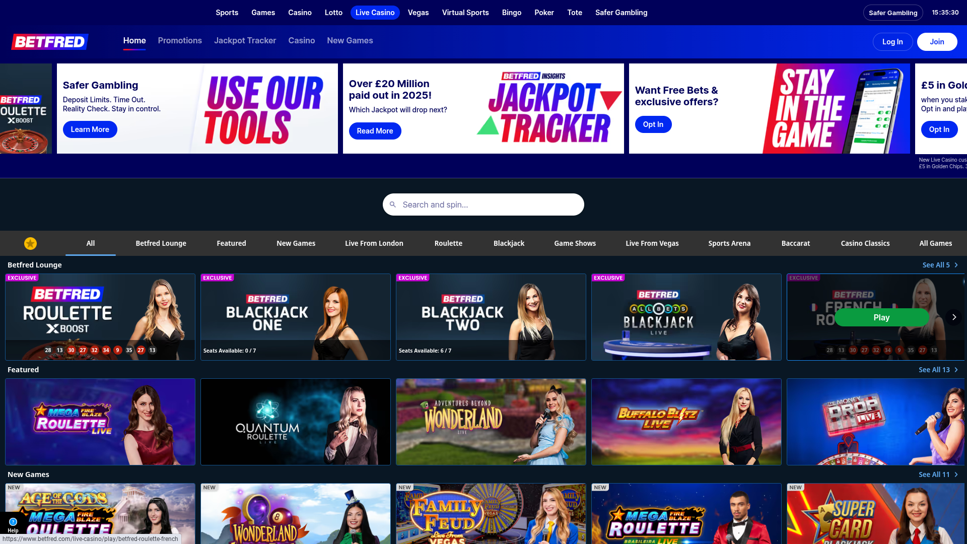 Betfred Casino Desktop Live Dealer