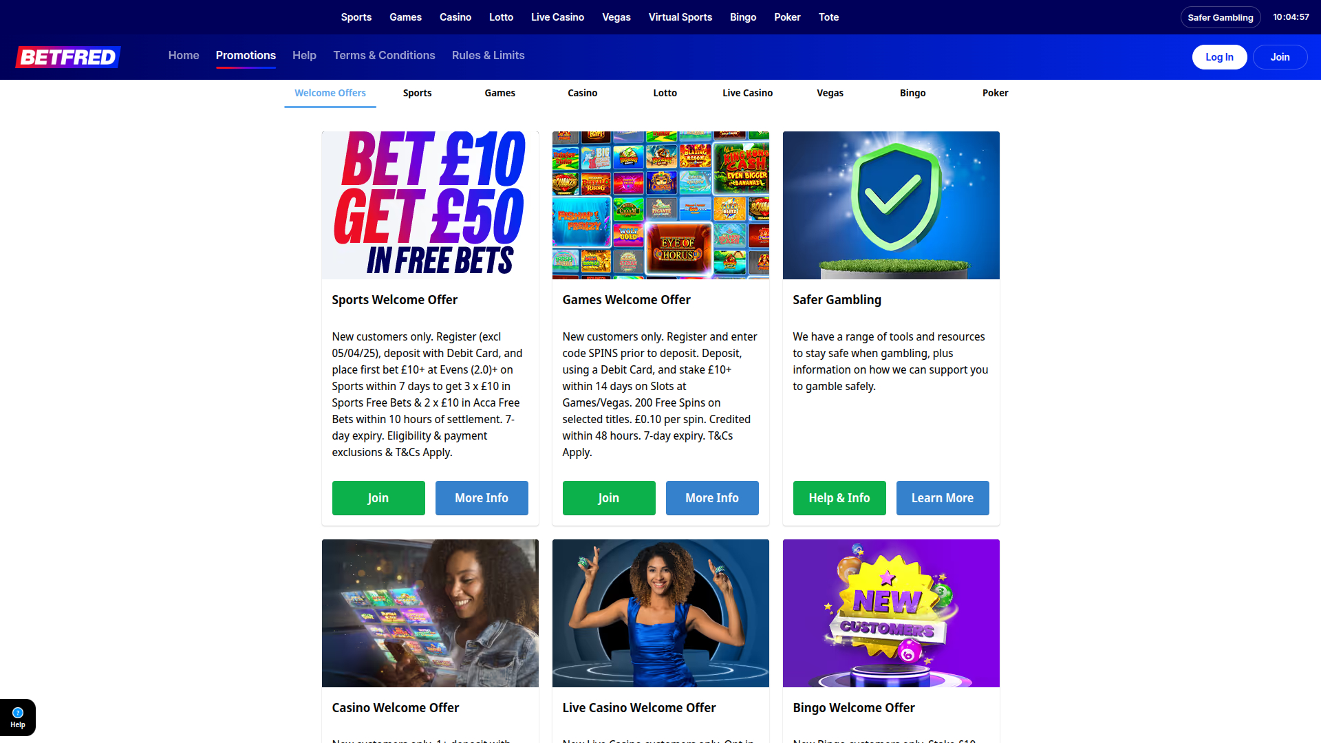 Promotions sur bureau de Betfred Casino