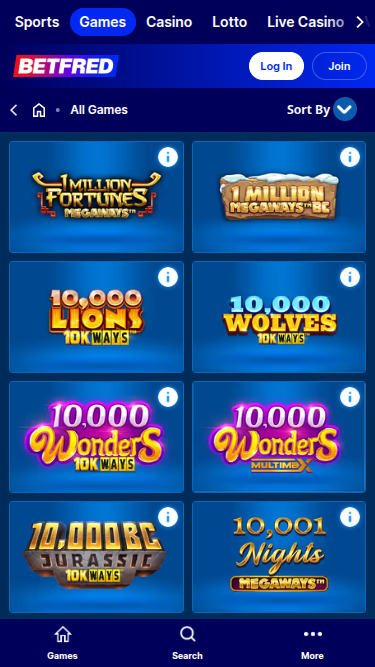 Jeux mobiles de Betfred Casino