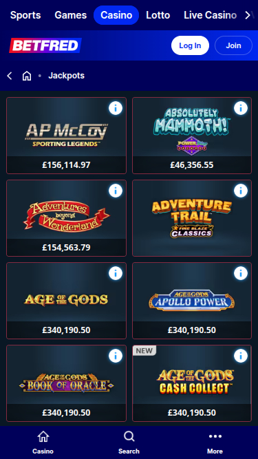 Jackpot mobile de Betfred Casino