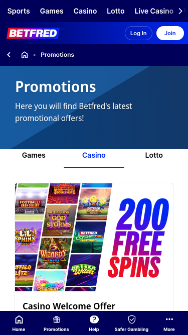 Betfred Casino Mobile Promotions
