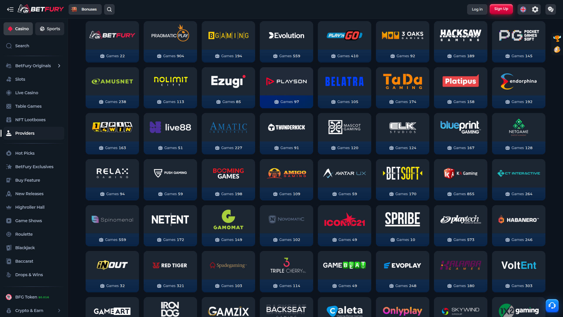 Développeurs de jeux sur ordinateur de BetFury Casino