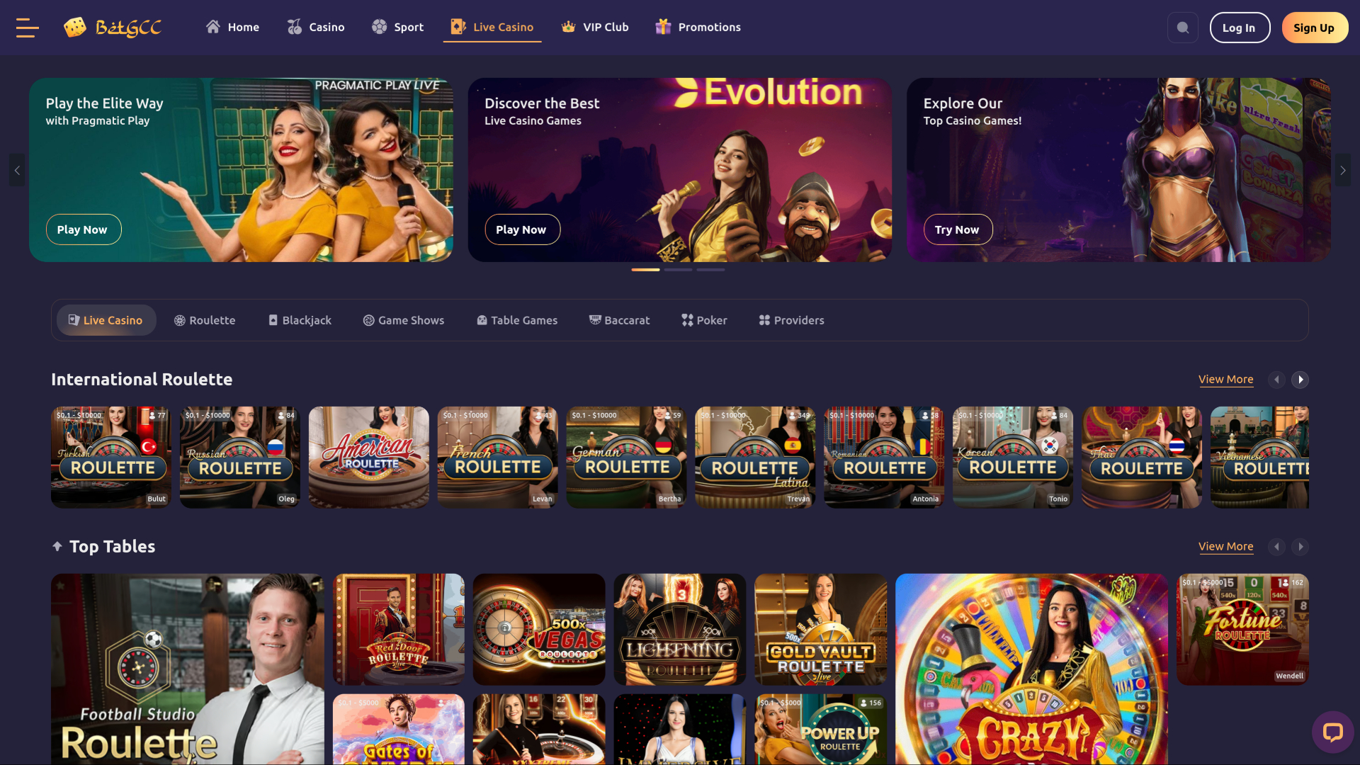 Casinò BetGCC Desktop con croupier dal vivo