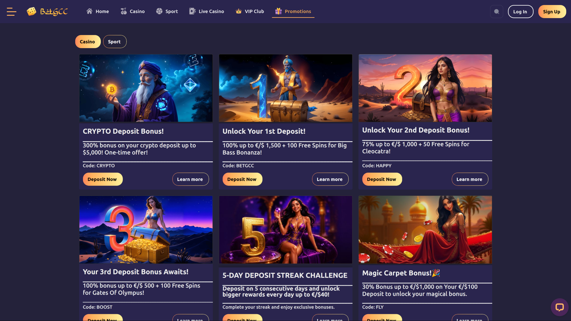 Promozioni desktop del casinò BetGCC