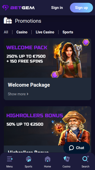 Promotions mobiles de BetGem Casino