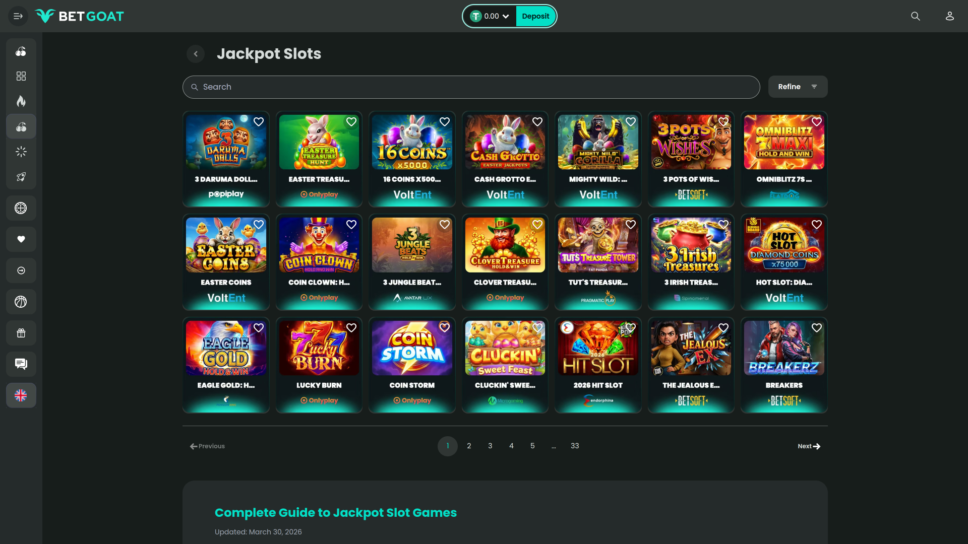 Jackpot du casino BetGoat sur ordinateur