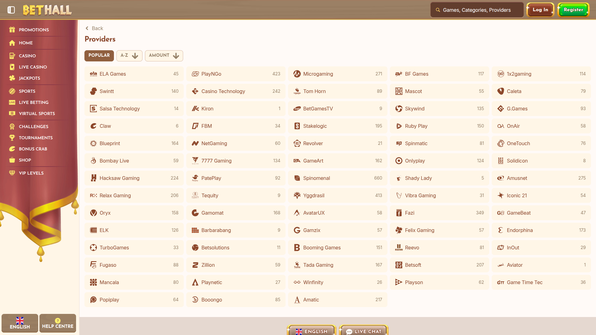 Sviluppatori di giochi desktop di BetHall Casino