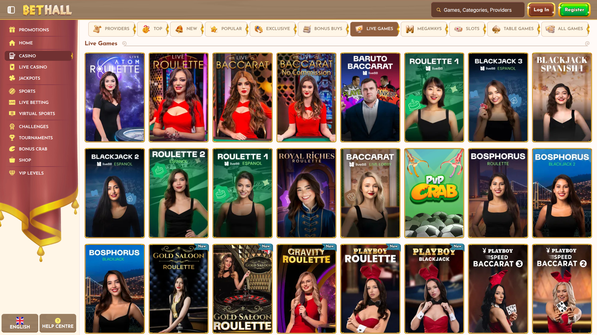 Live dealer desktop di BetHall Casino