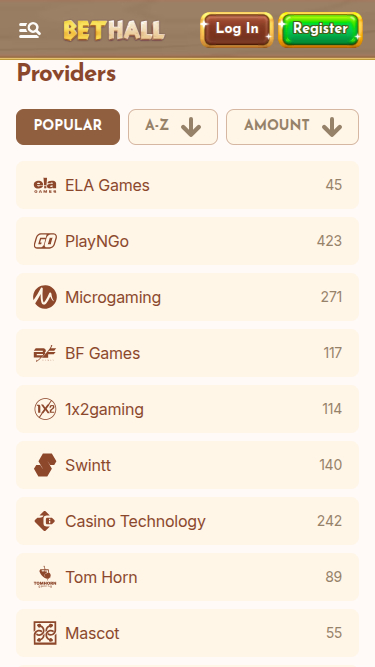 Sviluppatori di giochi mobile di BetHall Casino