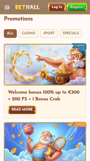 Promozioni mobile di BetHall Casino