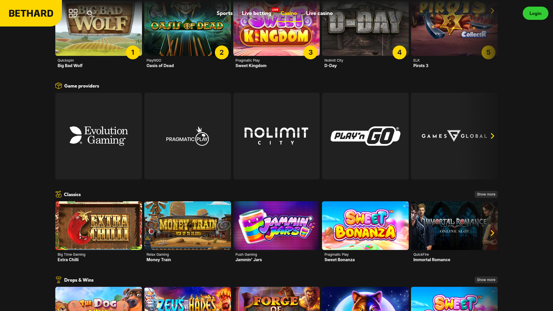 Développeurs de jeux de bureau de BetHard Casino