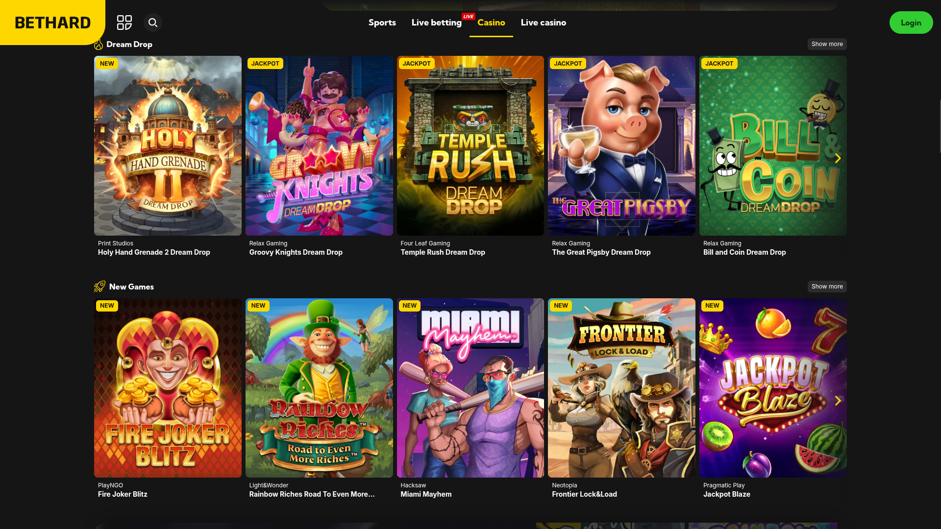 Jeux de bureau de BetHard Casino