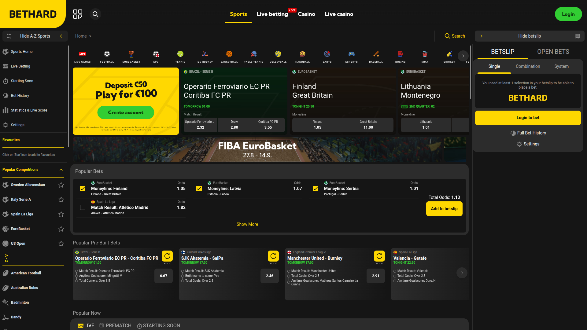 Sports de bureau de BetHard Casino