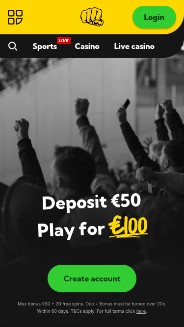 Page d'accueil mobile de BetHard Casino