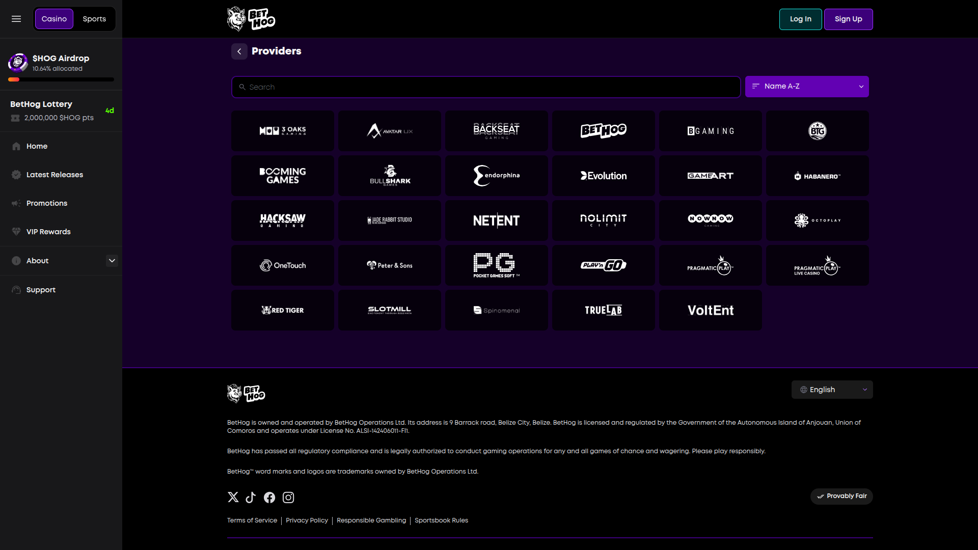 Desarrolladores de juegos de escritorio de BetHog Casino